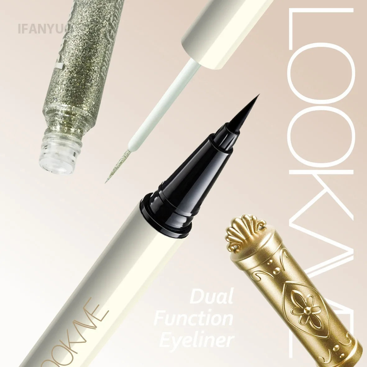 Dual Eyeliner Wand Pearlescent Diamond Eye Shadow Liquid Sequins Smooth Mini Fine Brush Black Silver Gold Glitter Eye Pigment HIP