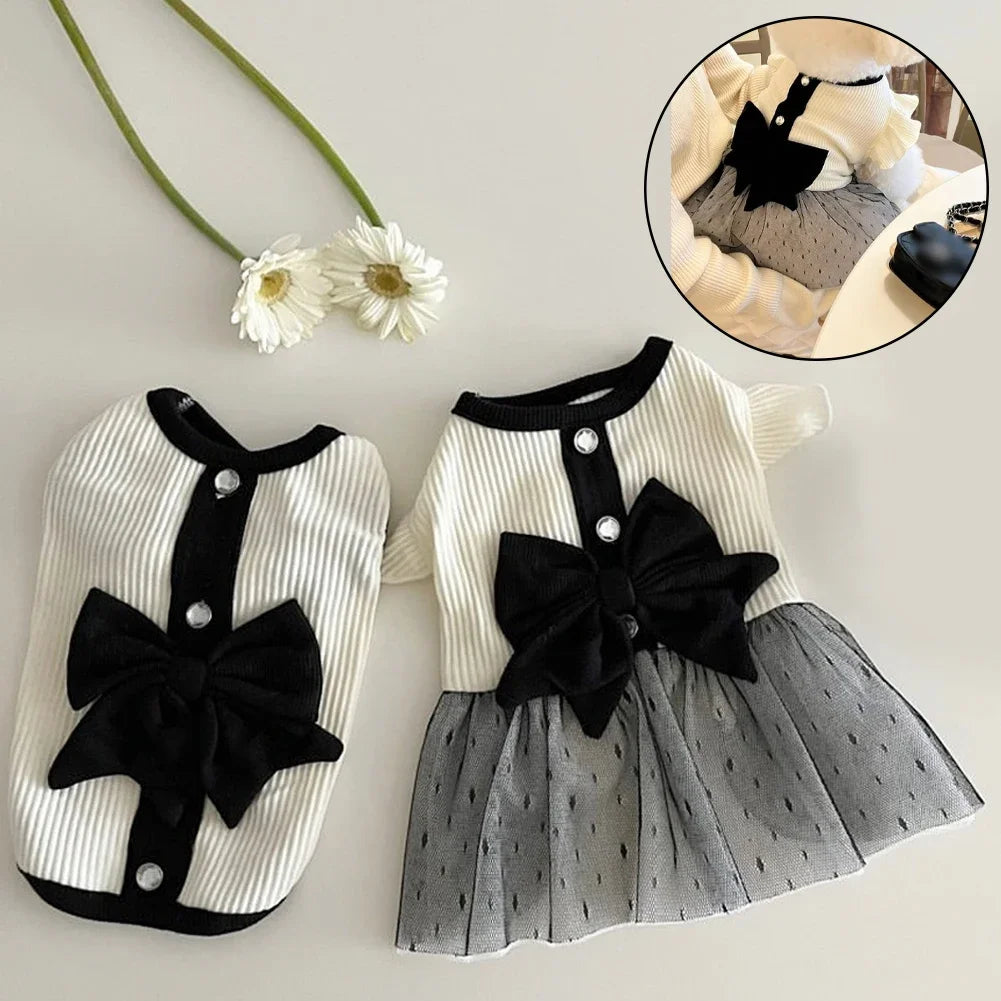 Dog Dress for Small Dogs Luxury Summer Puppy Clothes Bow Lace Dog Skirt Black White Dog T Shirt Girls Dog Costume Chihuahua Vest HIP