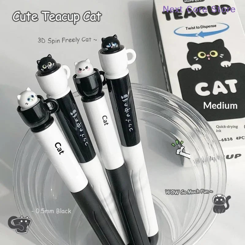 Cute Teacup Cat Gel Pen 0.5mm – Quick Dry Rotating Design Novelty Gel Pen HIP