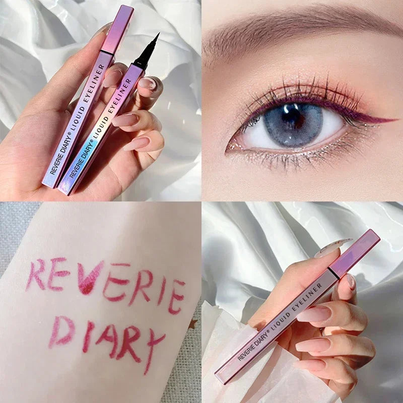 Eye Shadow Liner Combination cosmetics Black Pen Waterproof Is Not Blooming Eyeliner Pen Quick-drying Eyeliner Colorful Effect HIP Pink Purple REVERIE