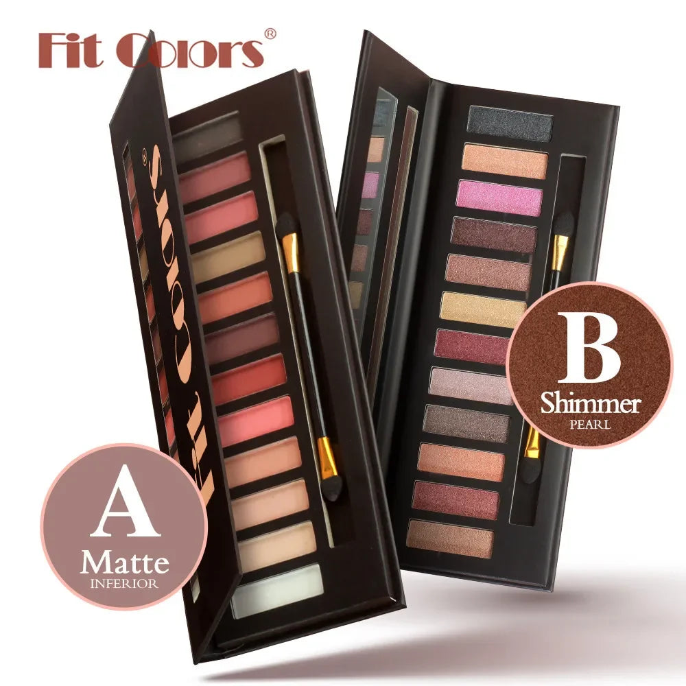 Fit Colors 12-Shade Matte & Shimmer Eyeshadow Palette | Contour & Blush Eyeshadow Palette HIP