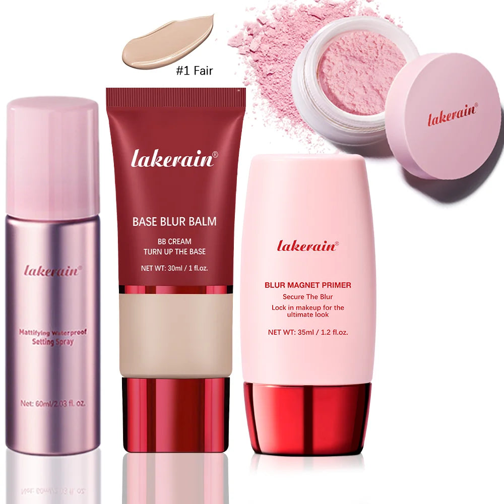 Ultimate Blurring Setting Powder Travel Size Set Waterproof Setting Spray Blur Magnet Primer BASE BLUR BALM Oil Control Kit HIP 1 fair set1