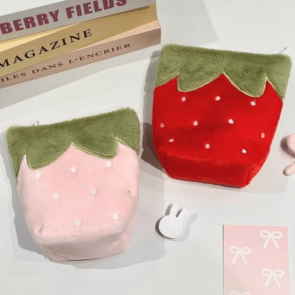 Strawberry Plush Pencil Case – Large Capacity Standing Pen Bag Pencil Case HIP