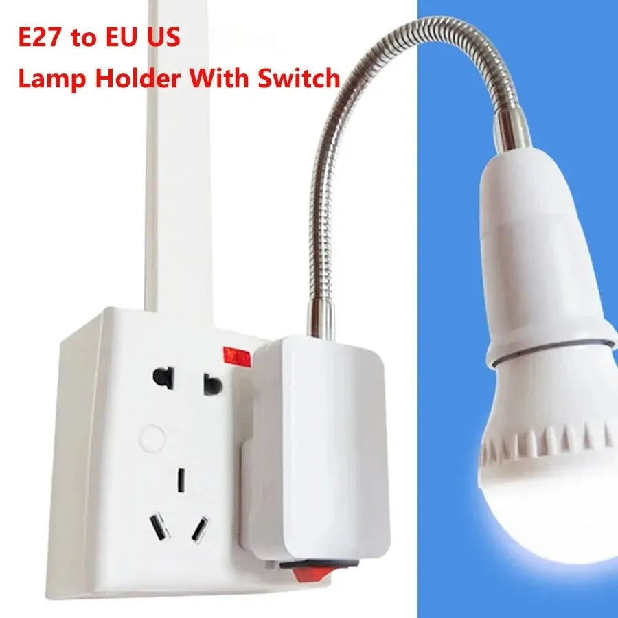 EU US Plug to E27 Lamp Holder Light Bulb Socket With Switch Flexible Lamp Base Conversion Table Lamp Converter 20cm 30cm 50cm HIP