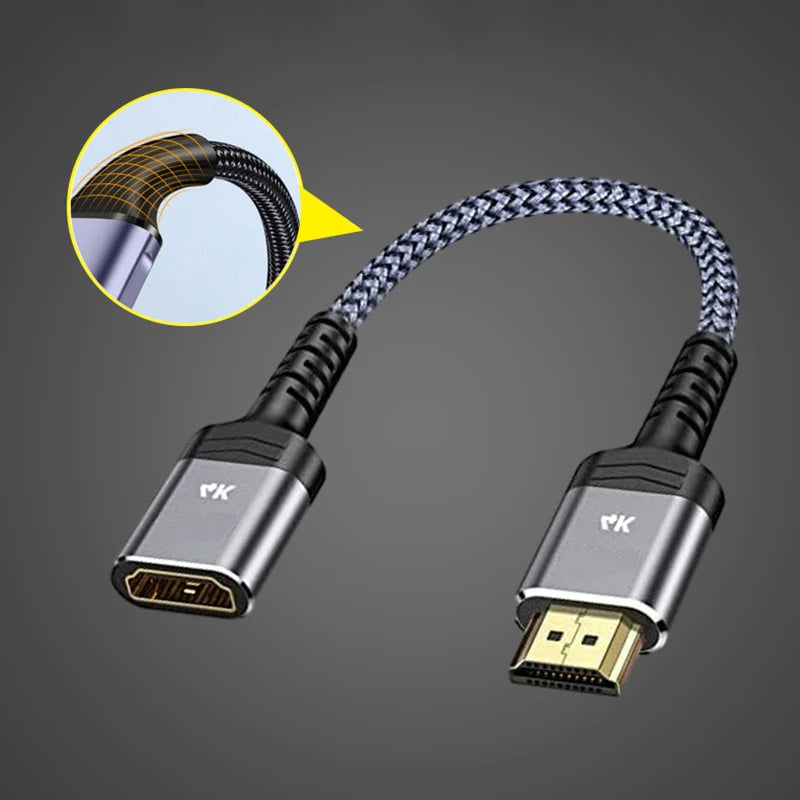 HDMI Male to Female Adapter Cable 4K Gold Plated Braided HDMI Adapter Cable HIP