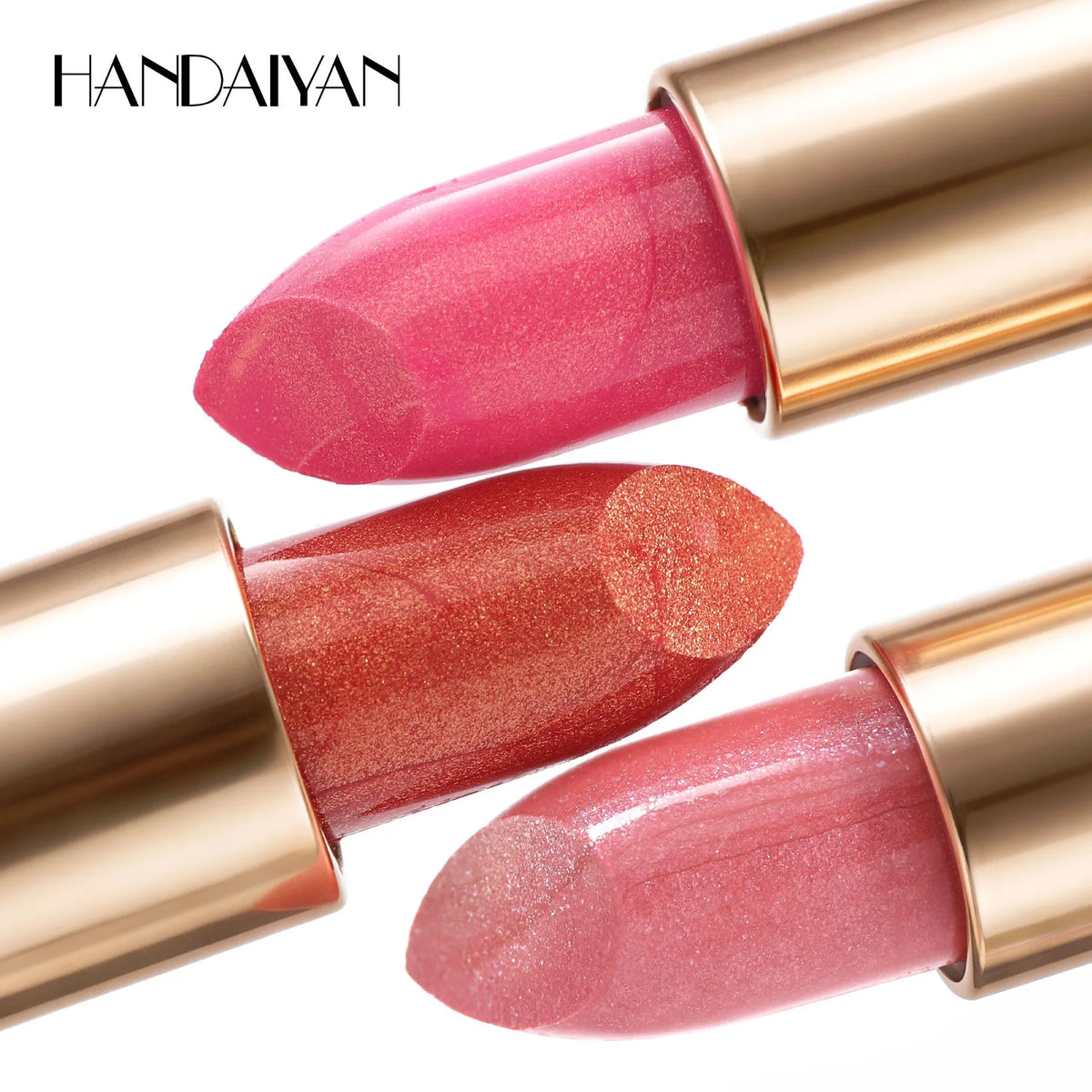 Pearlescent Glitter Lipstick Hexagonal Gold‑plated Tube Design Moisturizing Shiny Lip Stick Long Wear Non‑dry Women Lips Makeup HIP