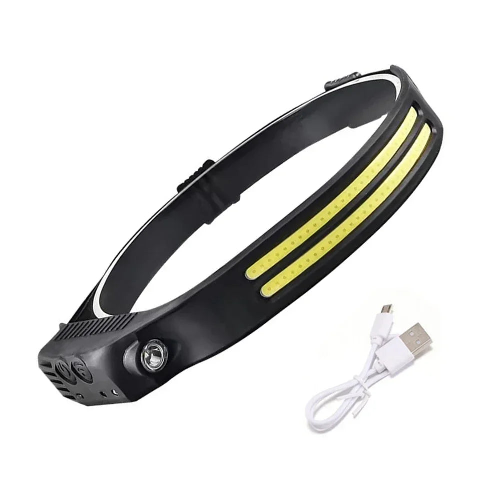 COB LED Headlamp Induction Head Lamp Built-in Battery USB Rechargeable Head Flashlight Outdoor Camping Fishing Sensor Headlight HIP Double white