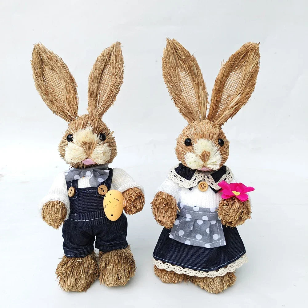 Handmade Craft 23cm Woven Rabbit Figurine Cute Boho Easter Bunny Statue Spring Home Decor Festive Party Gift Idea HIP