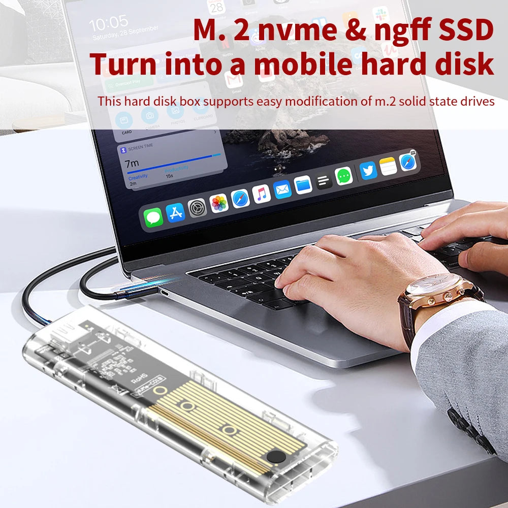 Dual Protocol M.2 SSD Enclosure – USB-C Clear Hard Disk Case SSD Enclosure Case HIP