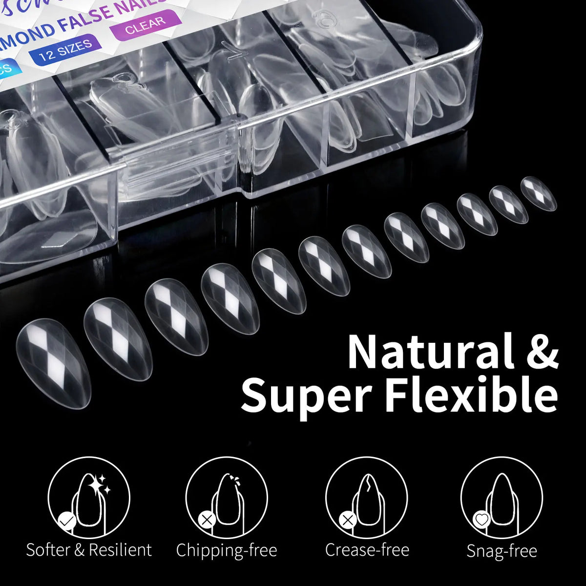 3D Diamond 120/140pcs Square Almond Coffin Nail Extension Tips Natural Clear Full Cover Nails Dual Form Soft Gel Nail Tips HIP