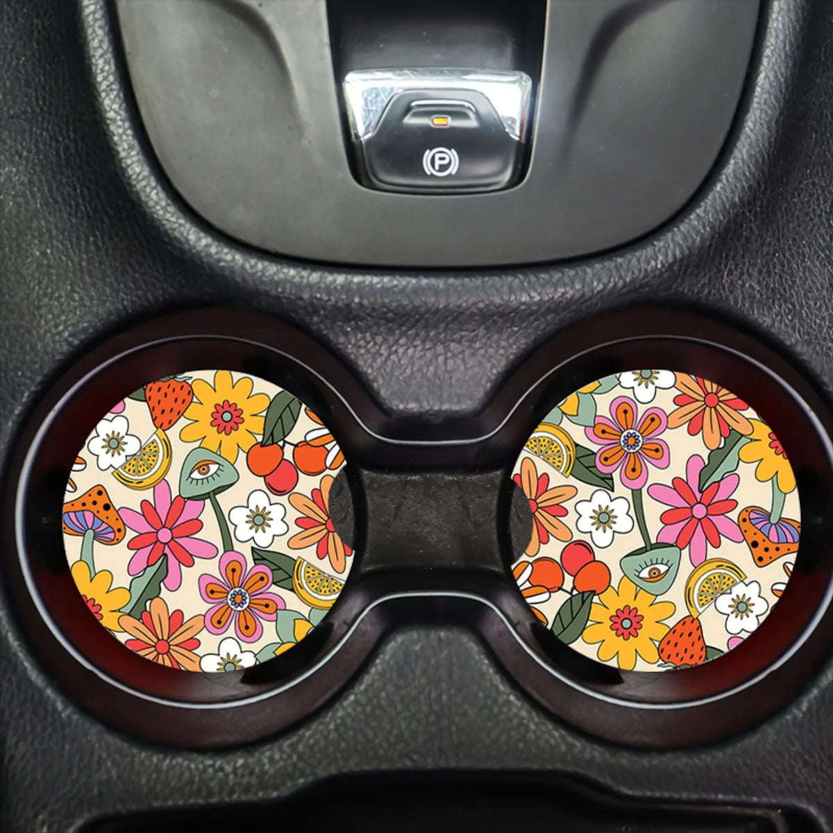 Floral Car Coasters Set of 2 – Absorbent EVA Cup Holder Liners Car Cup Holder Liner HIP 1 Other