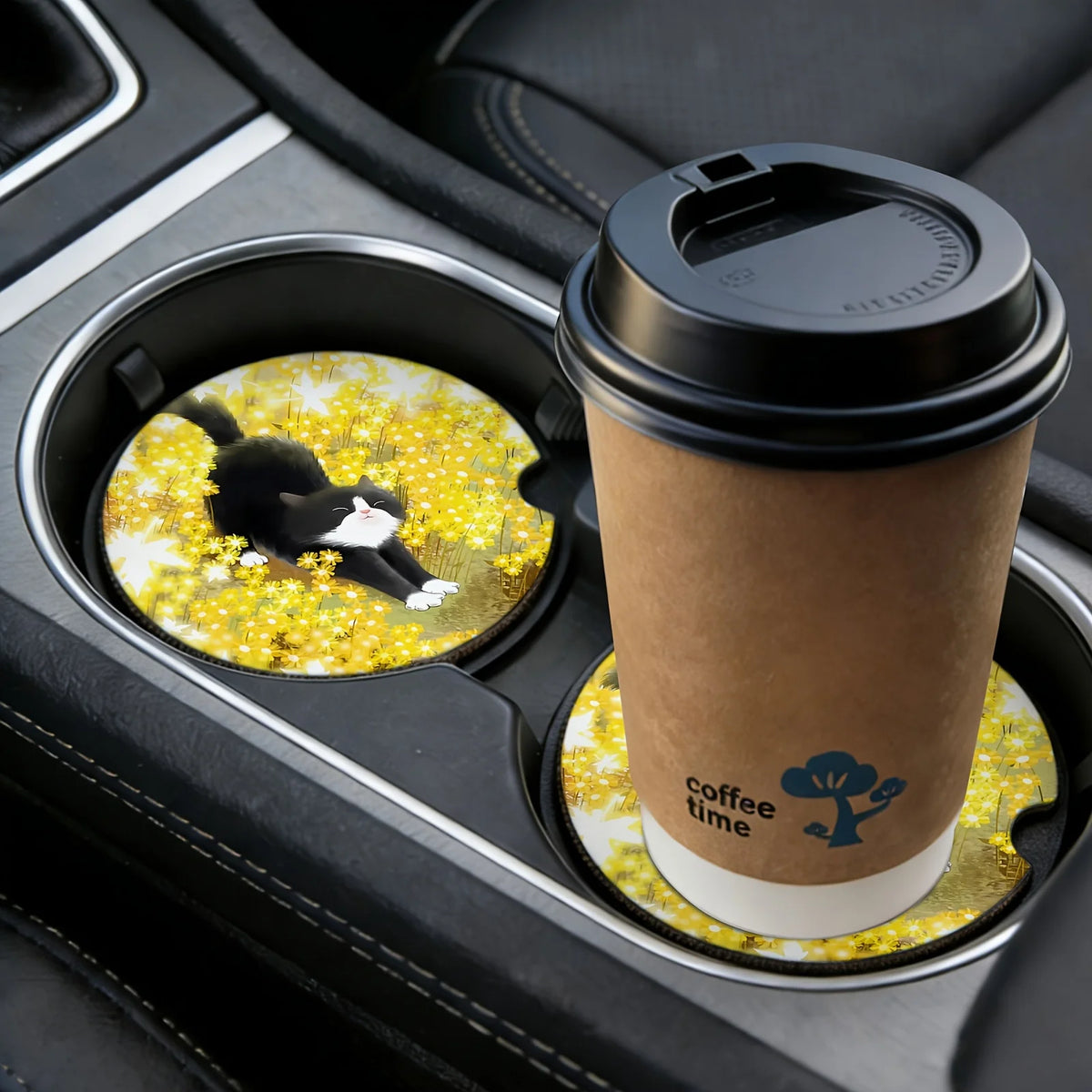 Set of 2 Non-Slip Car Cup Holder Pads with Finger Grooves Car Cup Holder Pad HIP