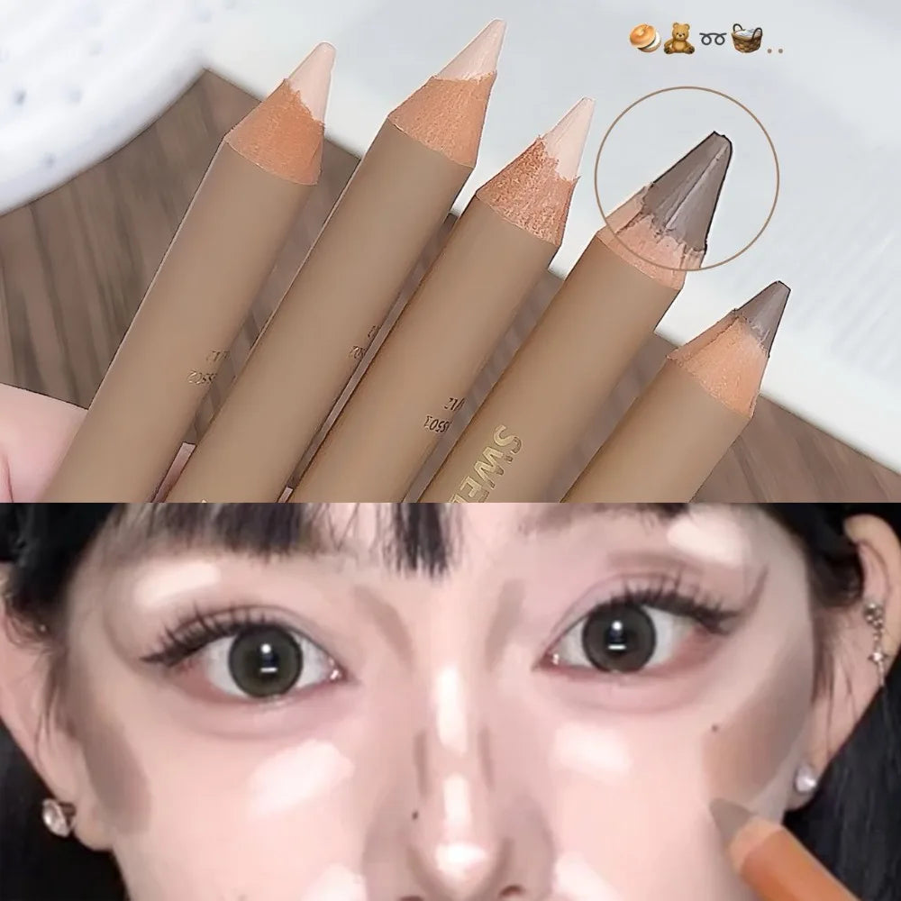 Dual-End Contour Concealer Pen With Pencil Sharpener Matte Highlighter Stick Waterproof Lasting Nose Shadow V-Shaped Face Makeup HIP