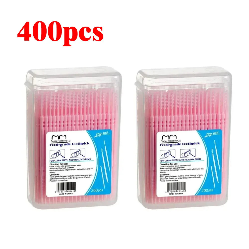 200-Pack Double-Ended Toothpicks & Interdental Brush | RUZOFO Interdental Toothpick HIP C685-Pink 400pcs