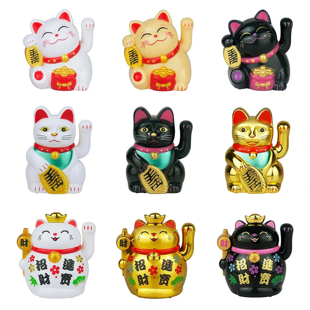 Solar Powered Maneki Neko Lucky Cat Welcoming Chinese Lucky Cat Waving Hand Beckoning Fortune Cat Figurines For Home Decoration HIP