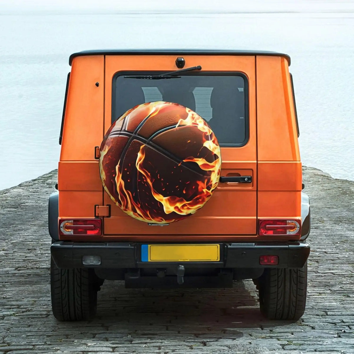 Burning Flame Basketball Spare Tire Cover – Weatherproof Spare Tire Cover HIP