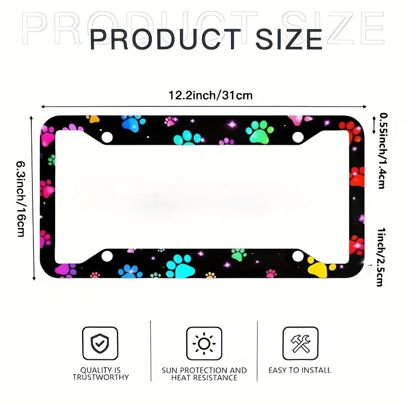 Rainbow Dog Paw Print License Plate Frame – Alloy & Unisex License Plate Frame HIP