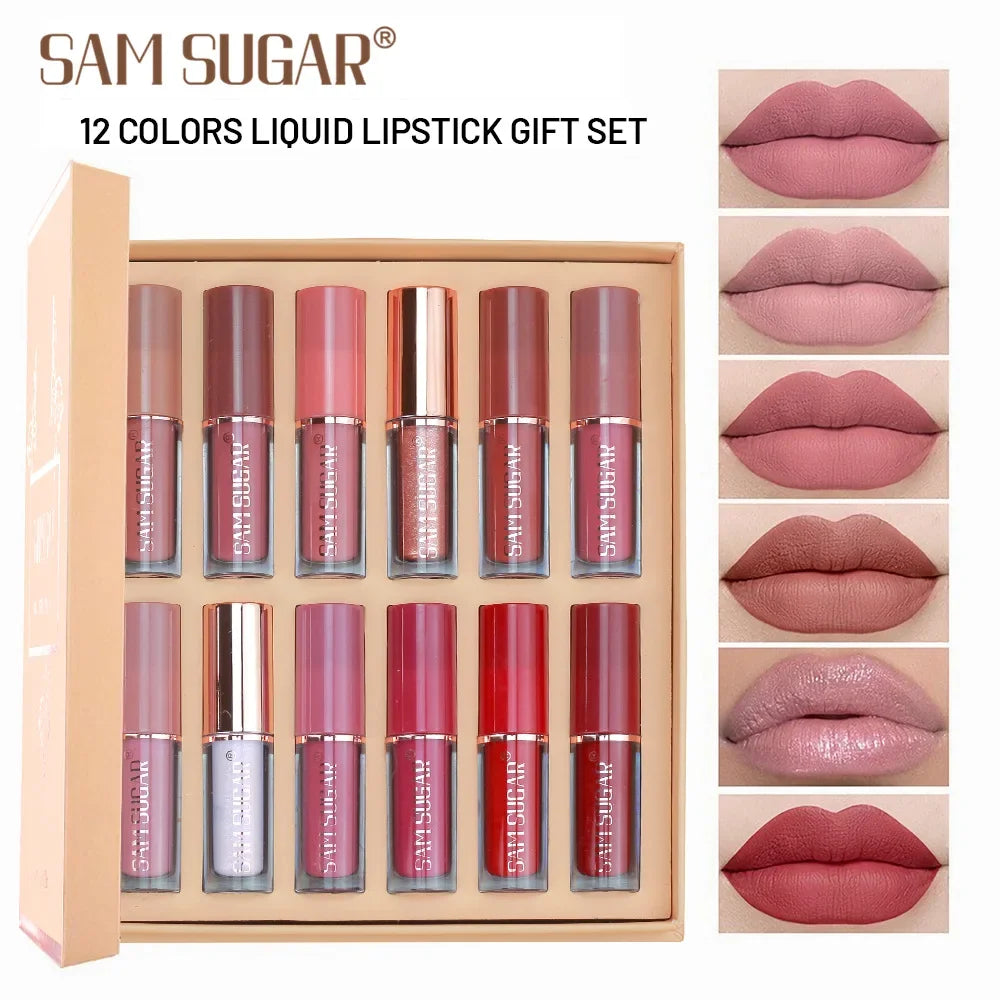 SAM SUGAR 12-Pc Nude Matte Velvet Liquid Lipstick Set | Gift Box Liquid Lipstick Set HIP