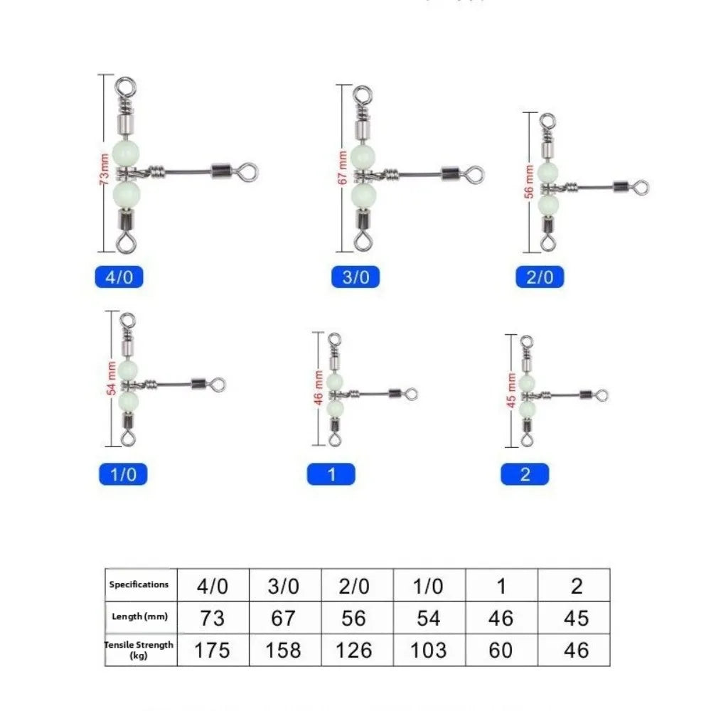 5-Pack 3-Way Rolling Fishing Swivels with Luminous Bead Fishing Swivel Set HIP