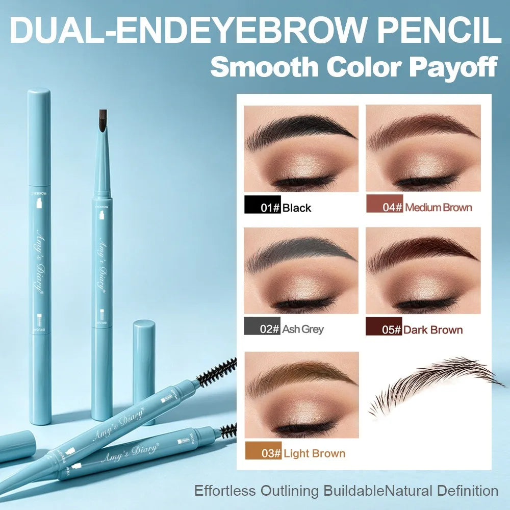 Dual‑ended Eyebrow Pencil Built‑in Brush 2 In 1 Waterproof Sweatproof Long Lasting Natural Pigment Formula Daily Brow Shaping HIP