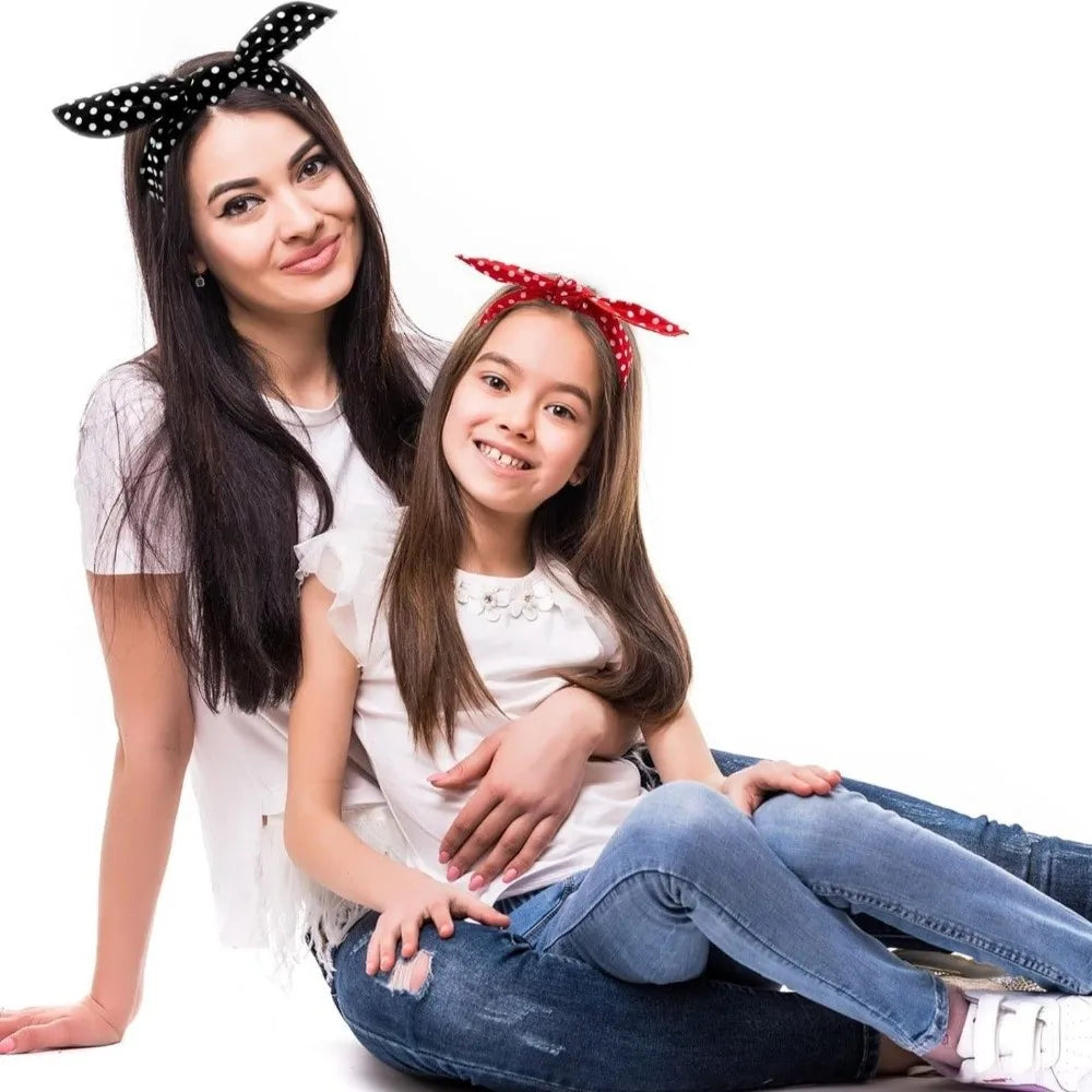 2-Pack Polka Dot Bow Bandana Headbands – Wide Hair Band Bow Headband Set HIP