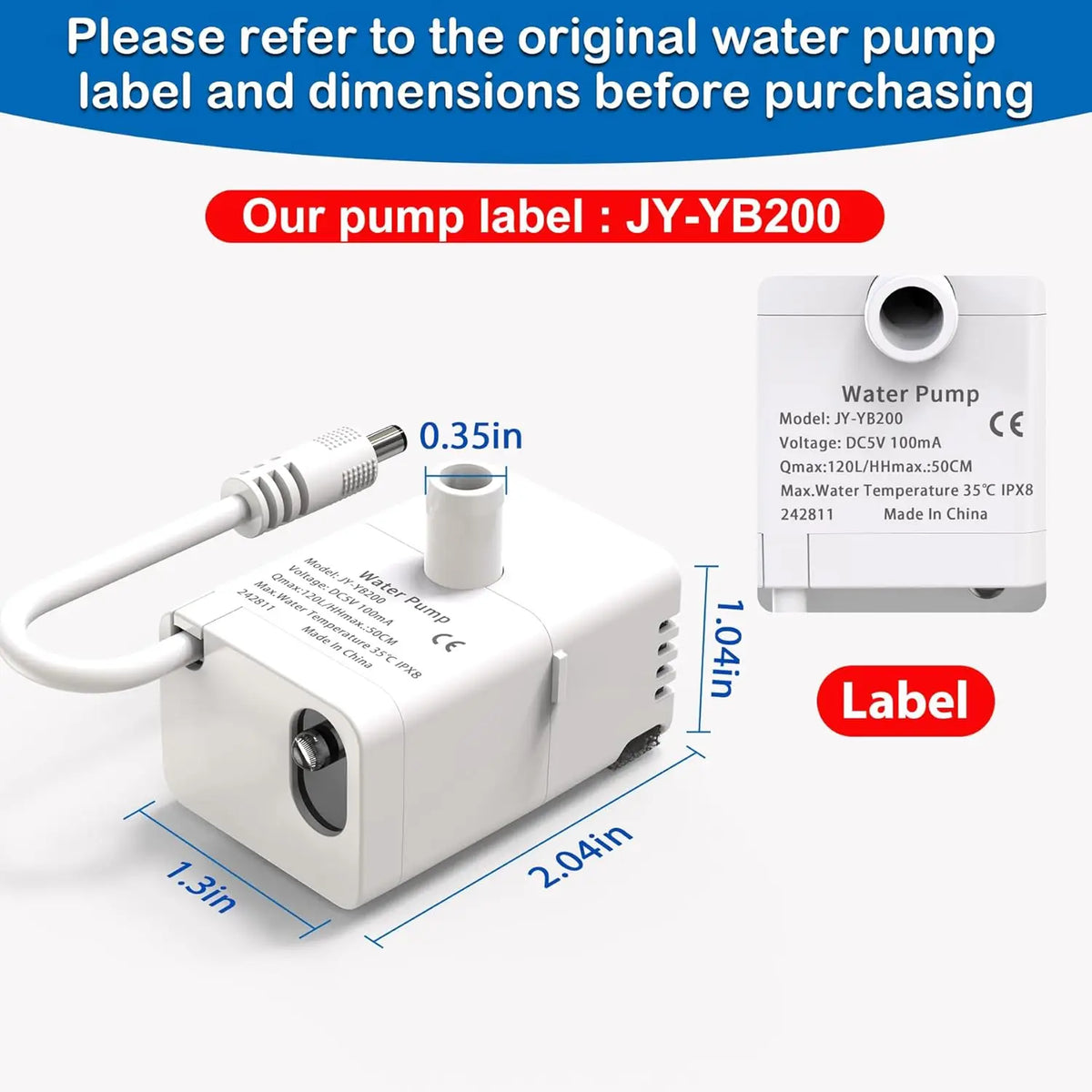 Cat Fountain Replacement Pump, LED Auto Power Off Light, Ultra Quiet Filter Pump Fit 2.2L/3.2L Smart Pet Water Dispenser HIP
