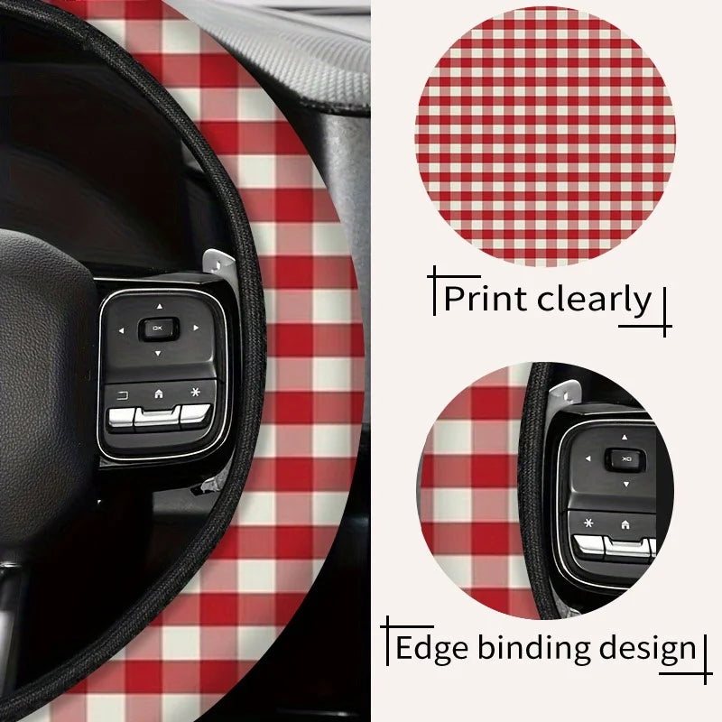 Red White Gingham Steering Wheel Cover – Universal Fit Steering Wheel Cover HIP