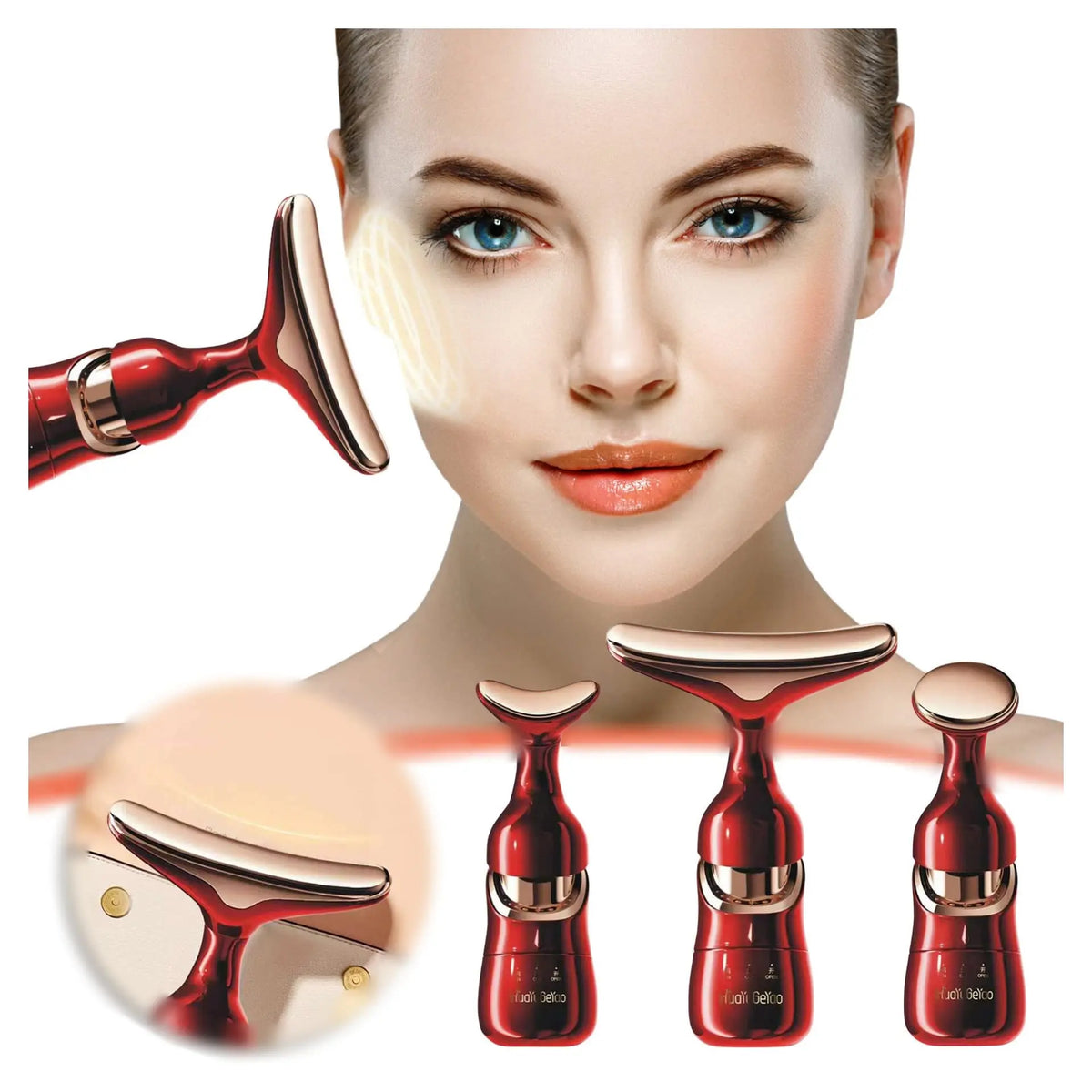 CAMMUO Microcurrent Face Lifting & Neck Massager Device Microcurrent Beauty Device HIP 3-in-1 Red