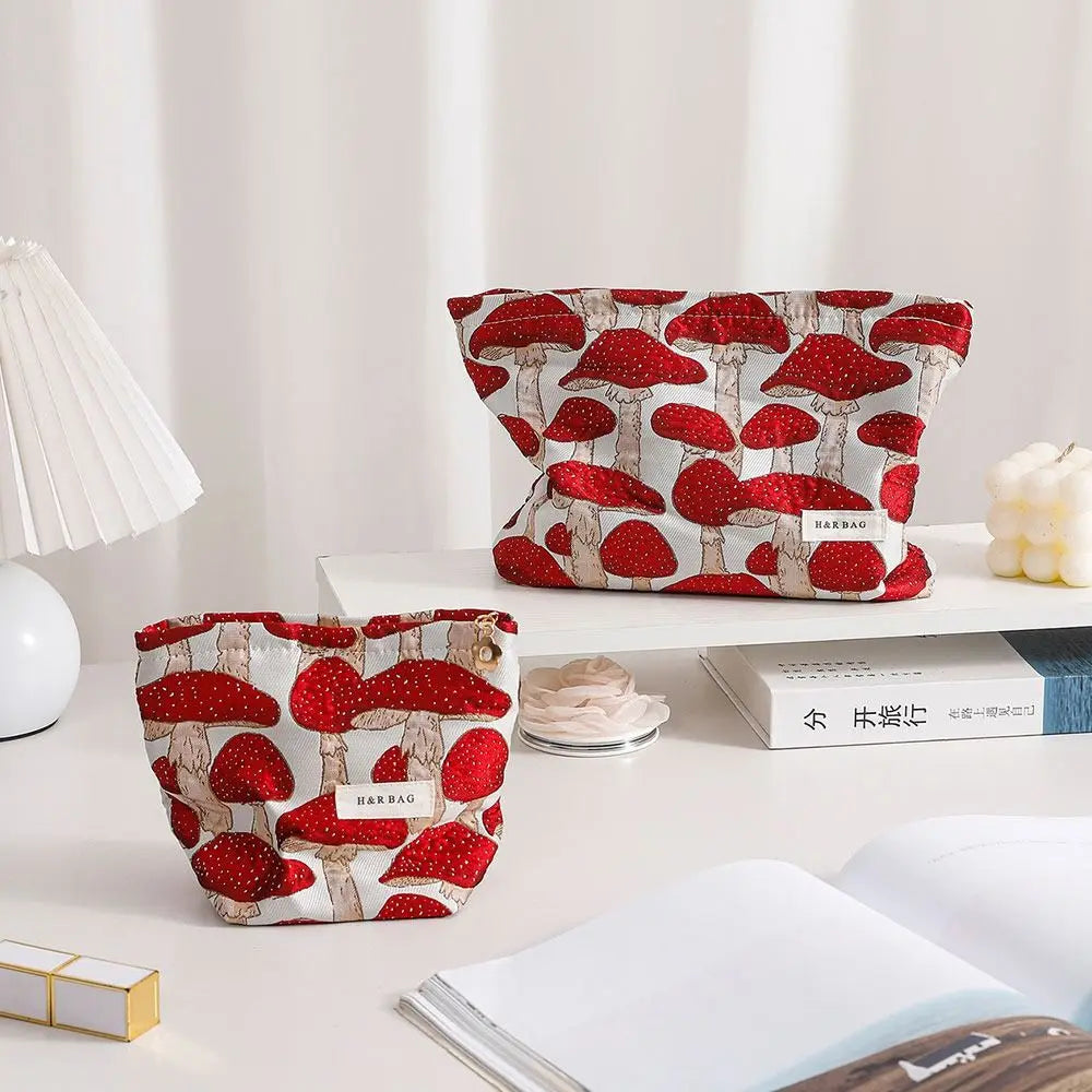 Canvas Makeup Bag Red Mushroom Print – M & L Sizes | HIP Cosmetic Makeup Bag HIP