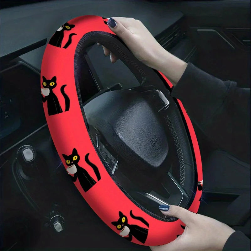 Black Cat Steering Wheel Cover for Trucks & SUVs | Easy Fit Steering Wheel Cover HIP black