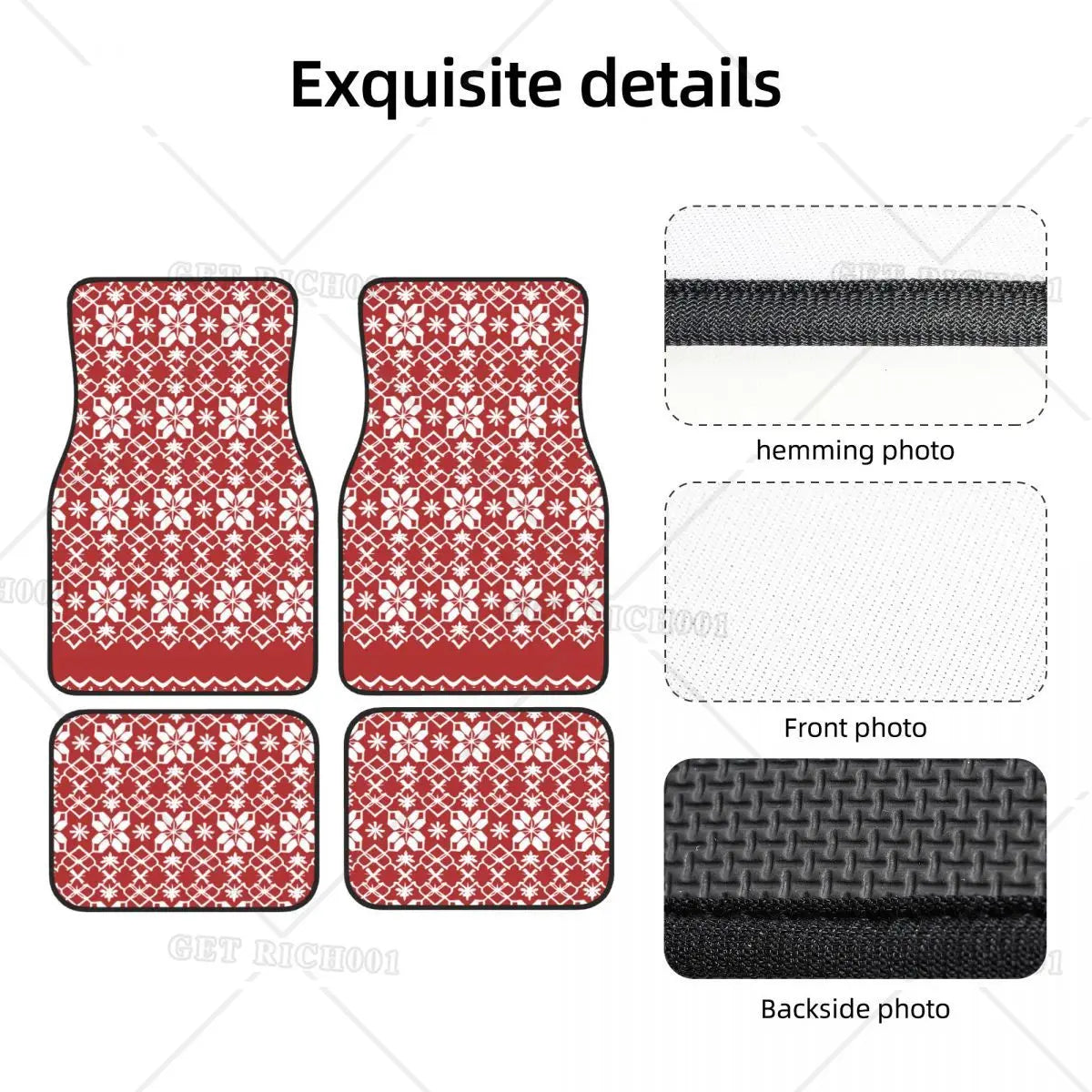 Christmas Snowflake Car Floor Mats Set of 4 | Red Vintage Car Floor Mats HIP