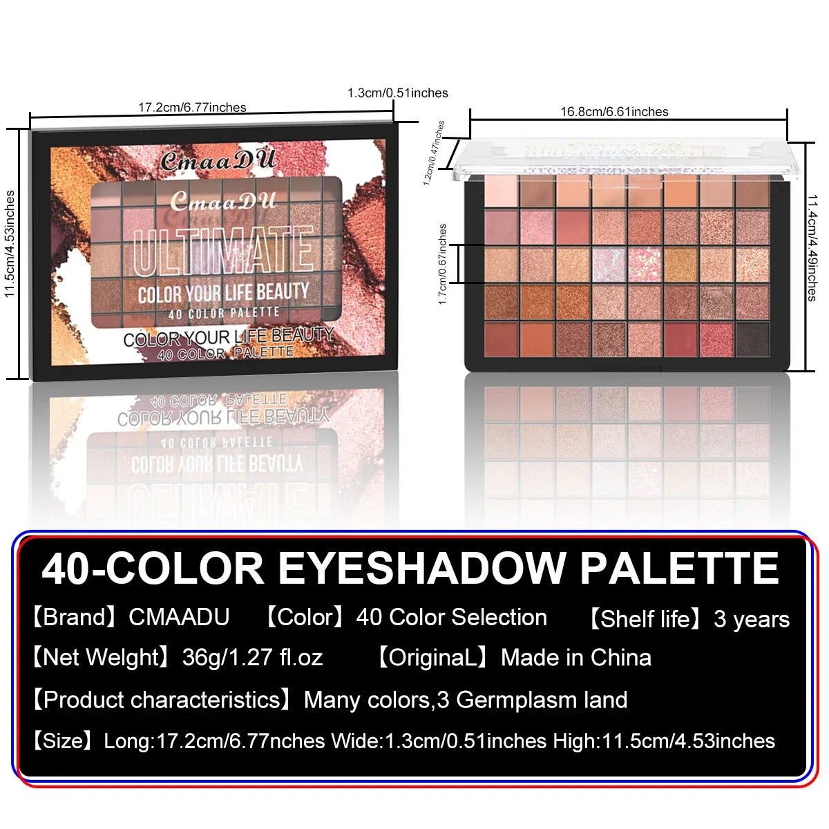 CmaaDu 40-Color Creamy Pearl Eyeshadow Palette – Waterproof Eyeshadow Palette HIP