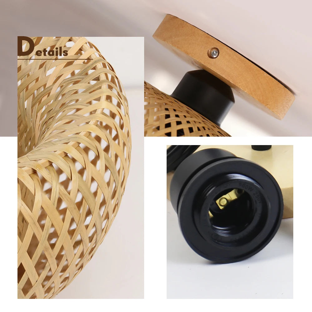 Retro Bamboo Woven Ceiling Light – E27 Decorative Lamp Bamboo Ceiling Light HIP