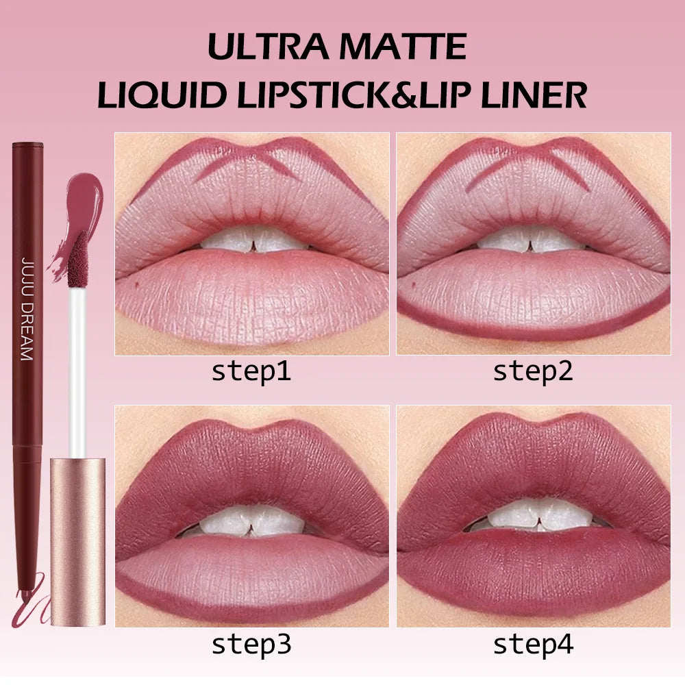 JUJU Dream Matte Lip Gloss & Lip Liner Set – Long-Lasting Lip Gloss & Liner Set HIP
