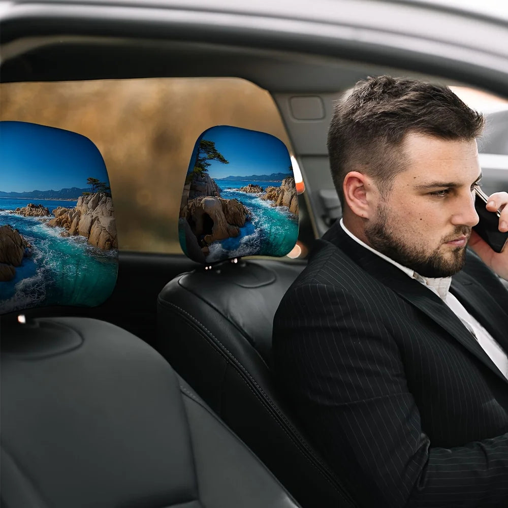 Car Headrest Covers Set of 2 – Coastal Ocean Waves Design Car Headrest Covers HIP