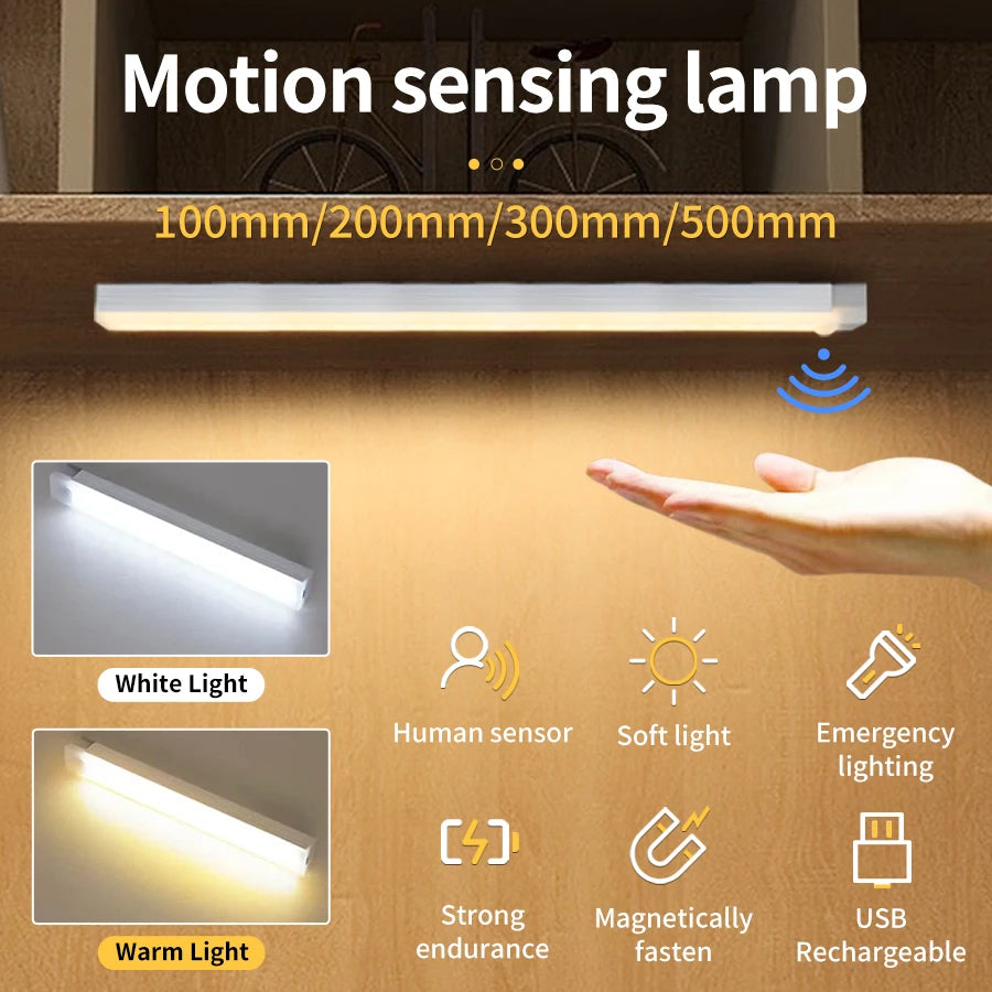 Motion Sensor Cabinet Light USB Rechargeable Lamp Night Light Closet Wardrobe Led Lights Wall Lamps Stair Bedroom Kitchen Lights HIP