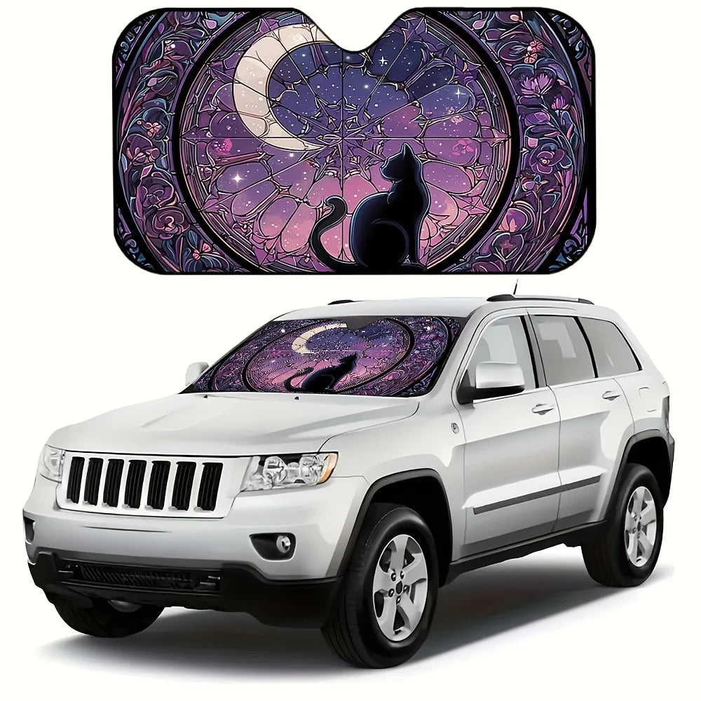 Black Cat Stained Glass Windshield Sunshade | Car Sun Visor Car Windshield Sunshade HIP
