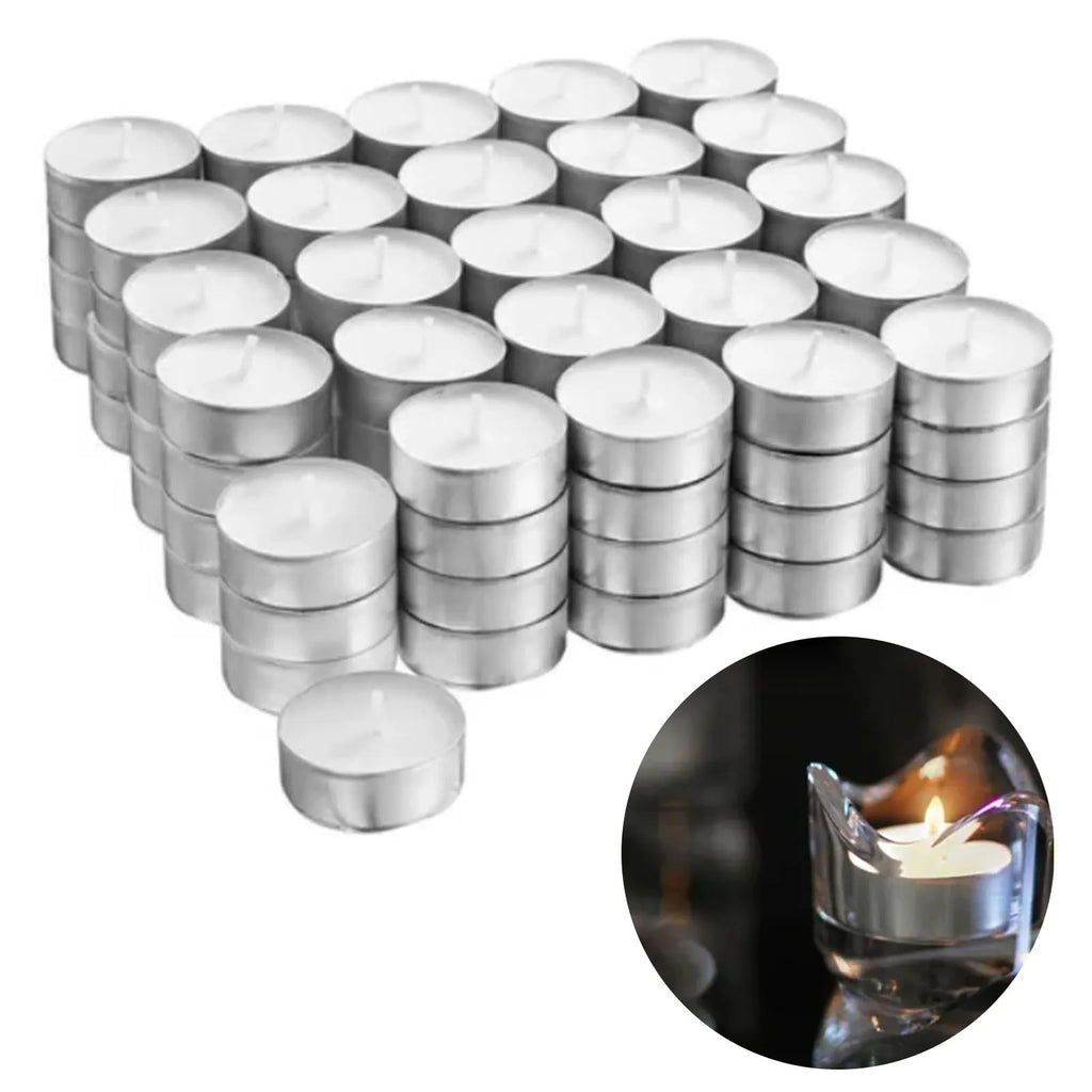 100 Packs Unscented Tea Lights Candles 4 Hour Smokeless Dripless Mini Paraffin Tealight Candles Set for Weddings White HIP