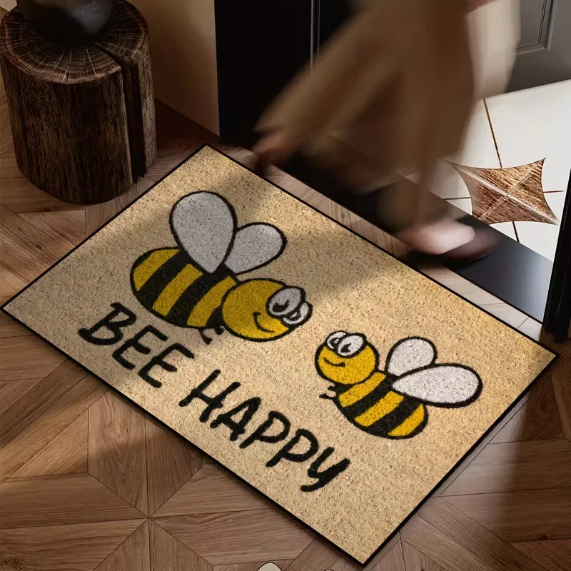 Cheerful Bee Welcome Mat – Anti-Slip Rectangular Doormat Decorative Doormat HIP 1 50x80cm-Felt
