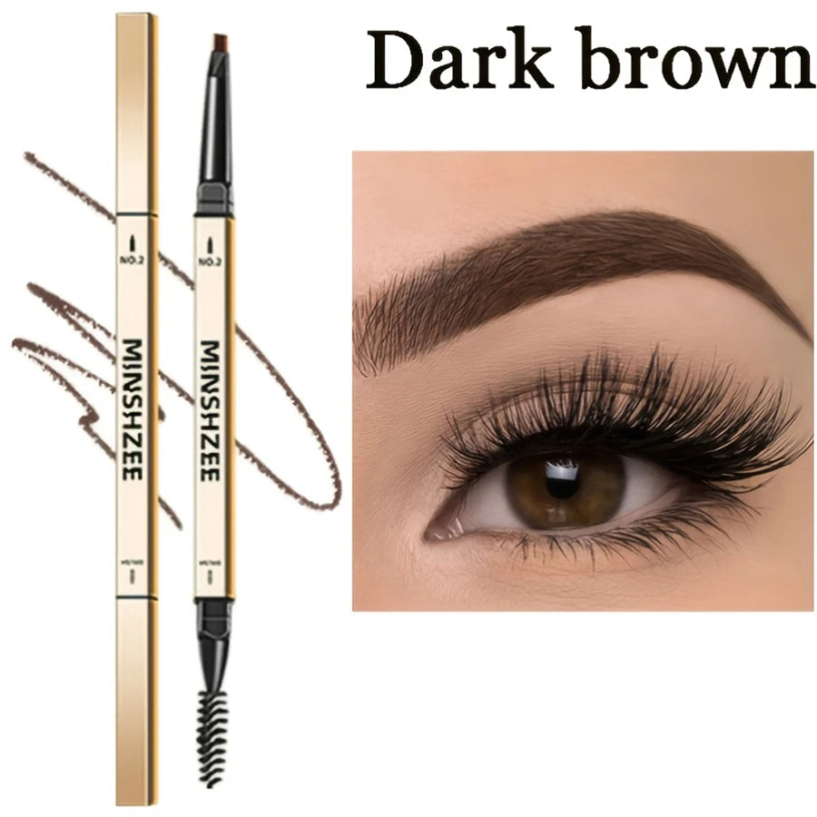 Waterproof Matte Eyebrow Pen Makeup Double Head Lasting Brown Non-Smudged Eye Brow Pencil Tint with Brush Cosmetics HIP 05Darkbrown