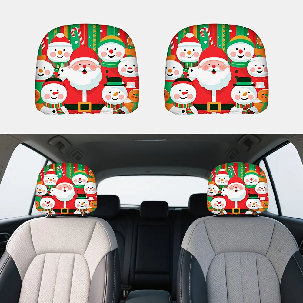 2-Pack Christmas Snowman Car Headrest Covers – Reusable Car Headrest Covers HIP black