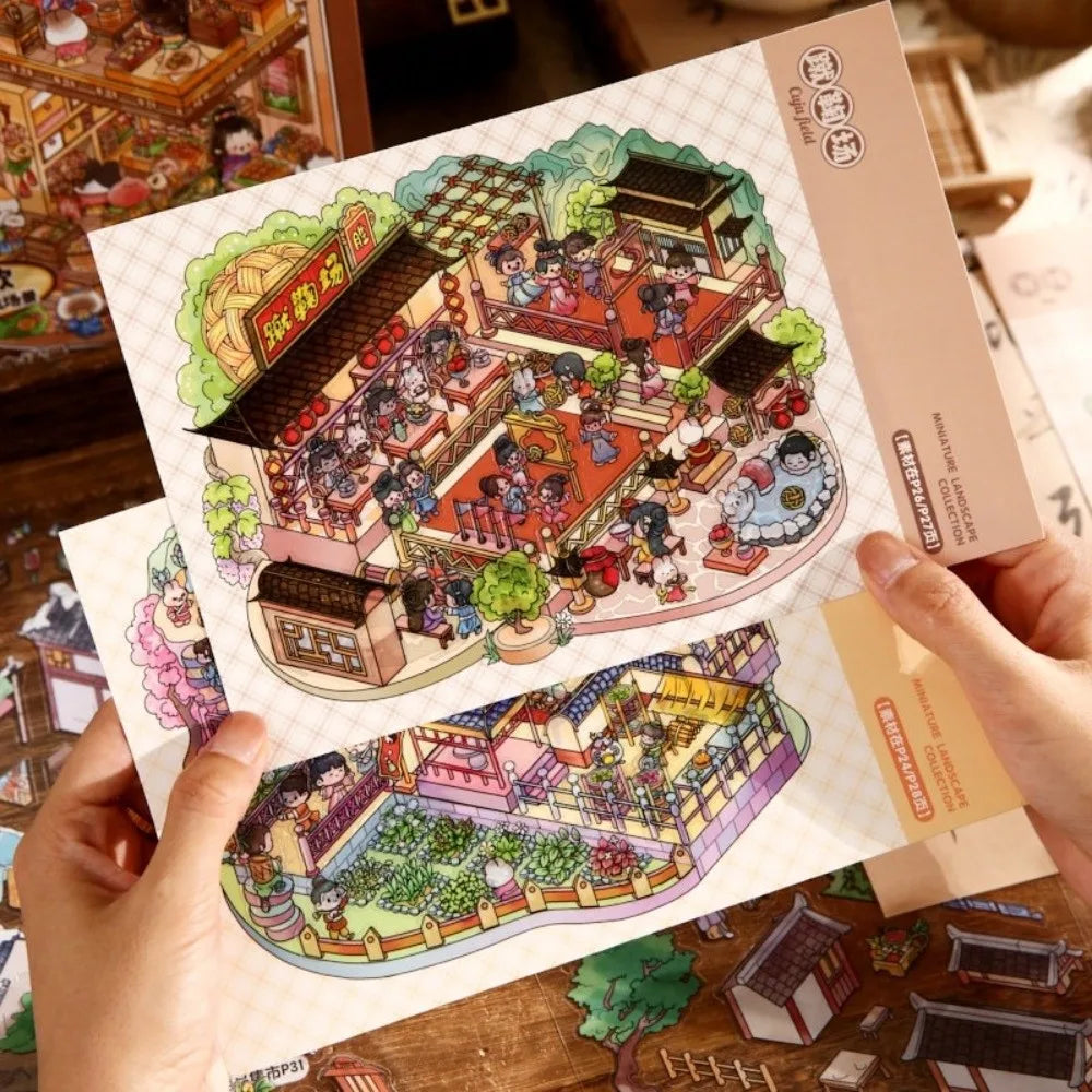 3D Ancient-Style Miniature Scene Stickers – PET Craft Kit Craft Sticker Set HIP
