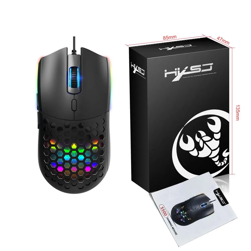 OULLX 6400DPI Hollow RGB Gaming Mouse – USB Wired Optical Wired Gaming Mouse HIP Black