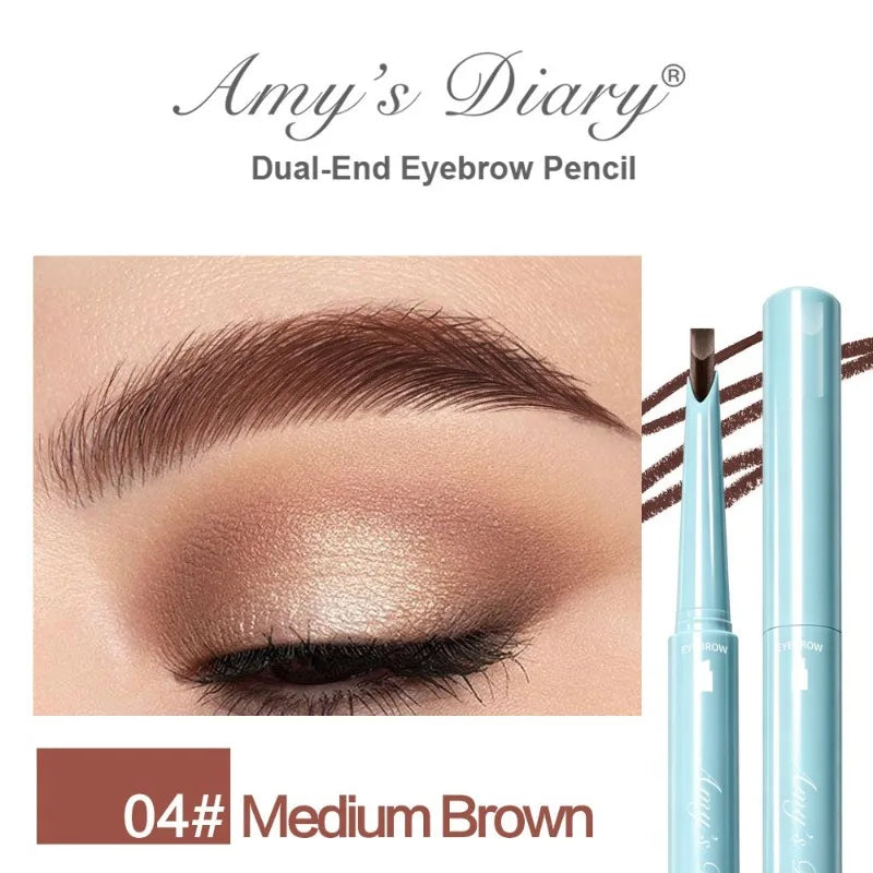 Dual‑ended Eyebrow Pencil Built‑in Brush 2 In 1 Waterproof Sweatproof Long Lasting Natural Pigment Formula Daily Brow Shaping HIP Medium Brown