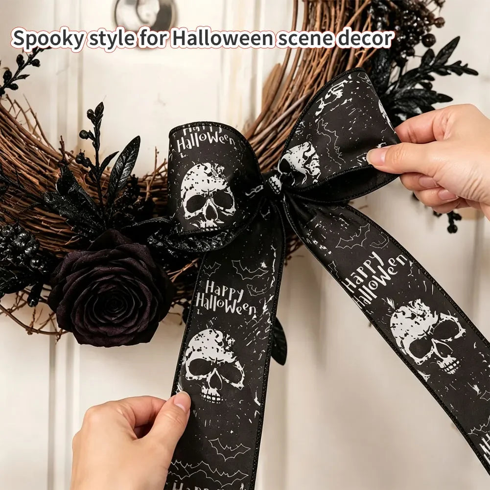 Halloween Skeleton and Bloody Handprint Ribbon Decoration Craft Ribbon Used for Party Decoration Wreath Making Gift Packaging HIP