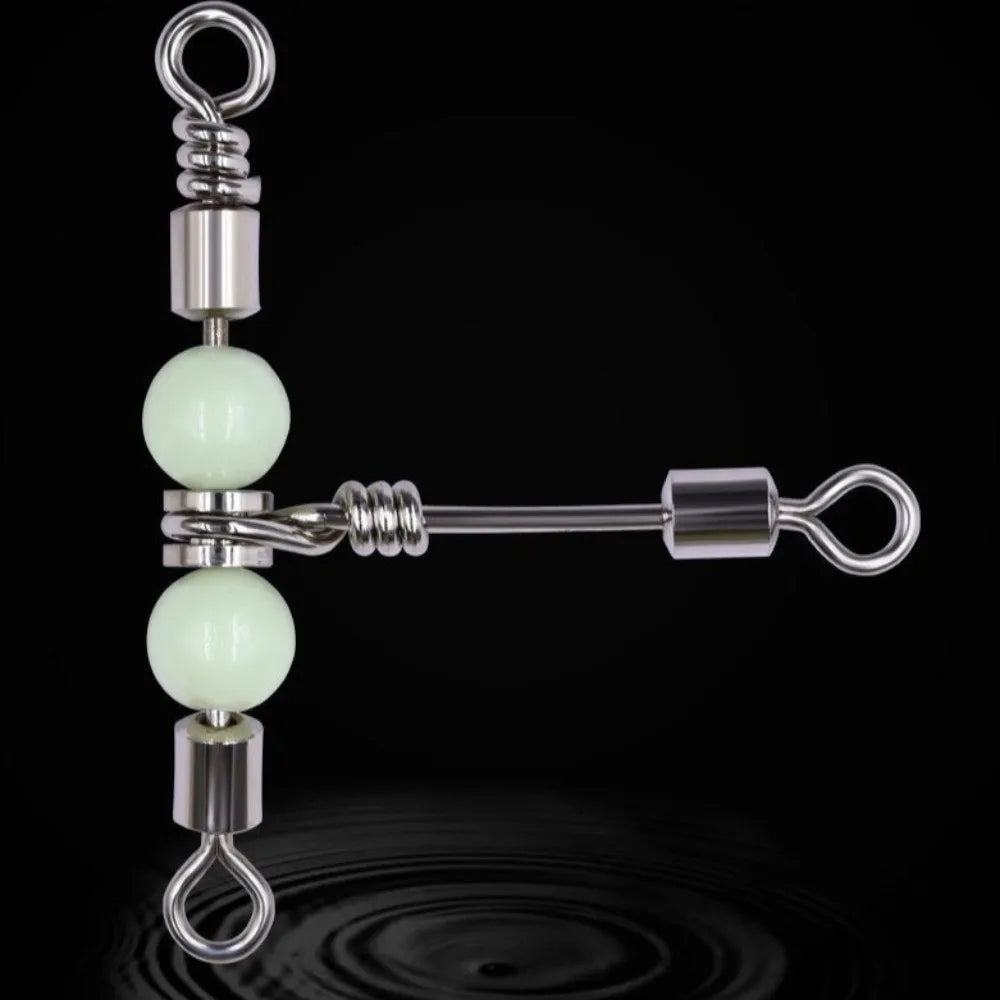 5-Pack 3-Way Rolling Fishing Swivels with Luminous Bead Fishing Swivel Set HIP