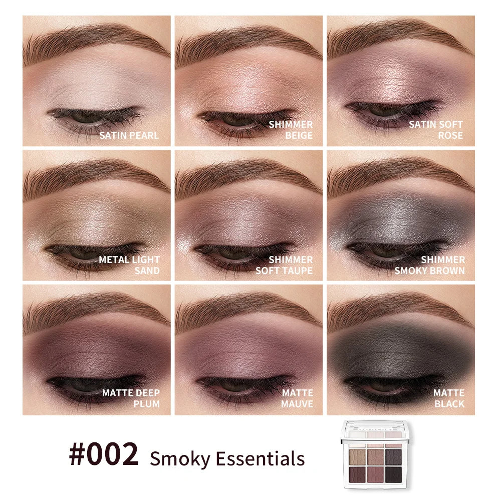 9 Shade Eyeshadow Palette Black Swan Smoky with 3 Brushes Waterproof Matte Highlighter for Halloween Eye Makeup HIP