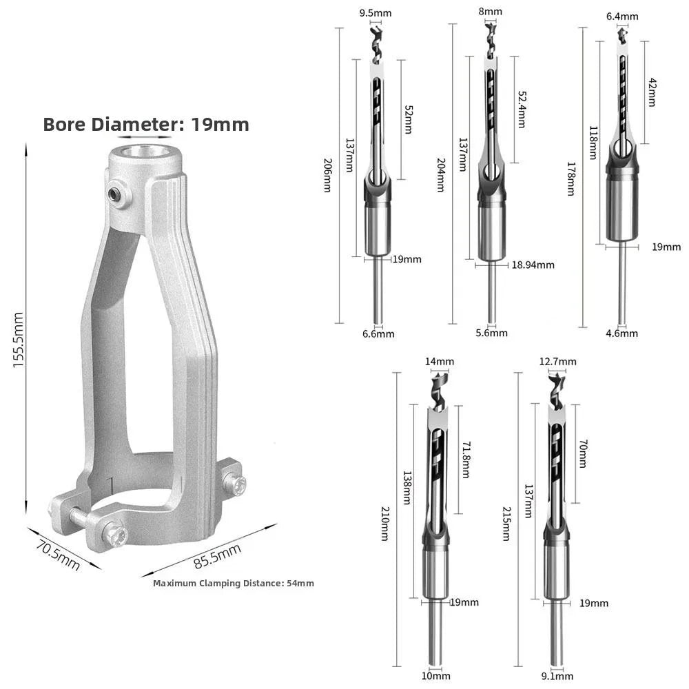 Square Hole Drill Bit Set – Mortising Chisel Adapter 6.4–14mm Mortising Drill Bit Set HIP