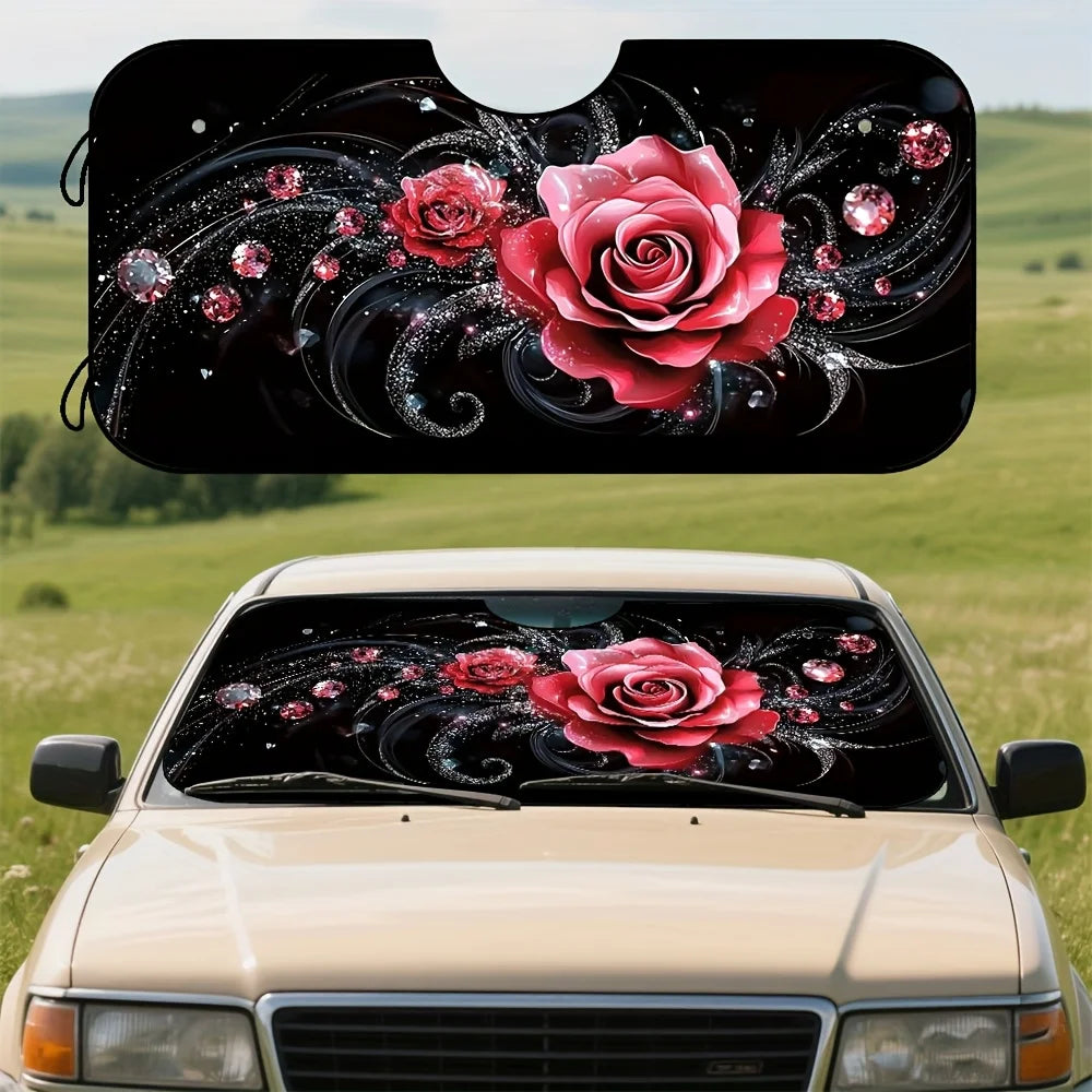 Red Rose Car Windshield Sunshade – Lightweight & Stylish Car Windshield Sunshade HIP 1-M