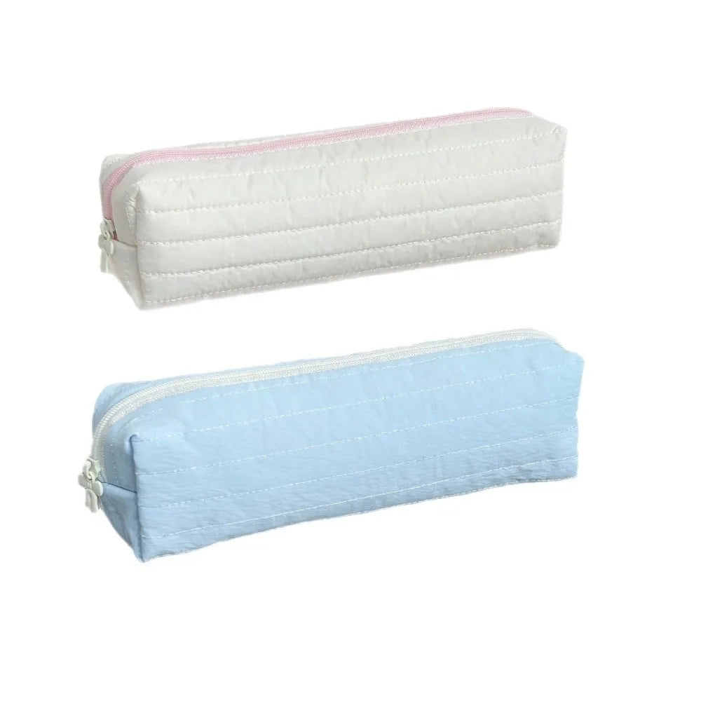 Large Cream Pencil Case – Cute Quilted Stationery Pouch Pencil Case HIP